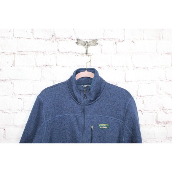 LL Bean Sweater Fleece Full Zip Jacket Smooth Rugged Bright Navy Size L - Picture 2 of 10